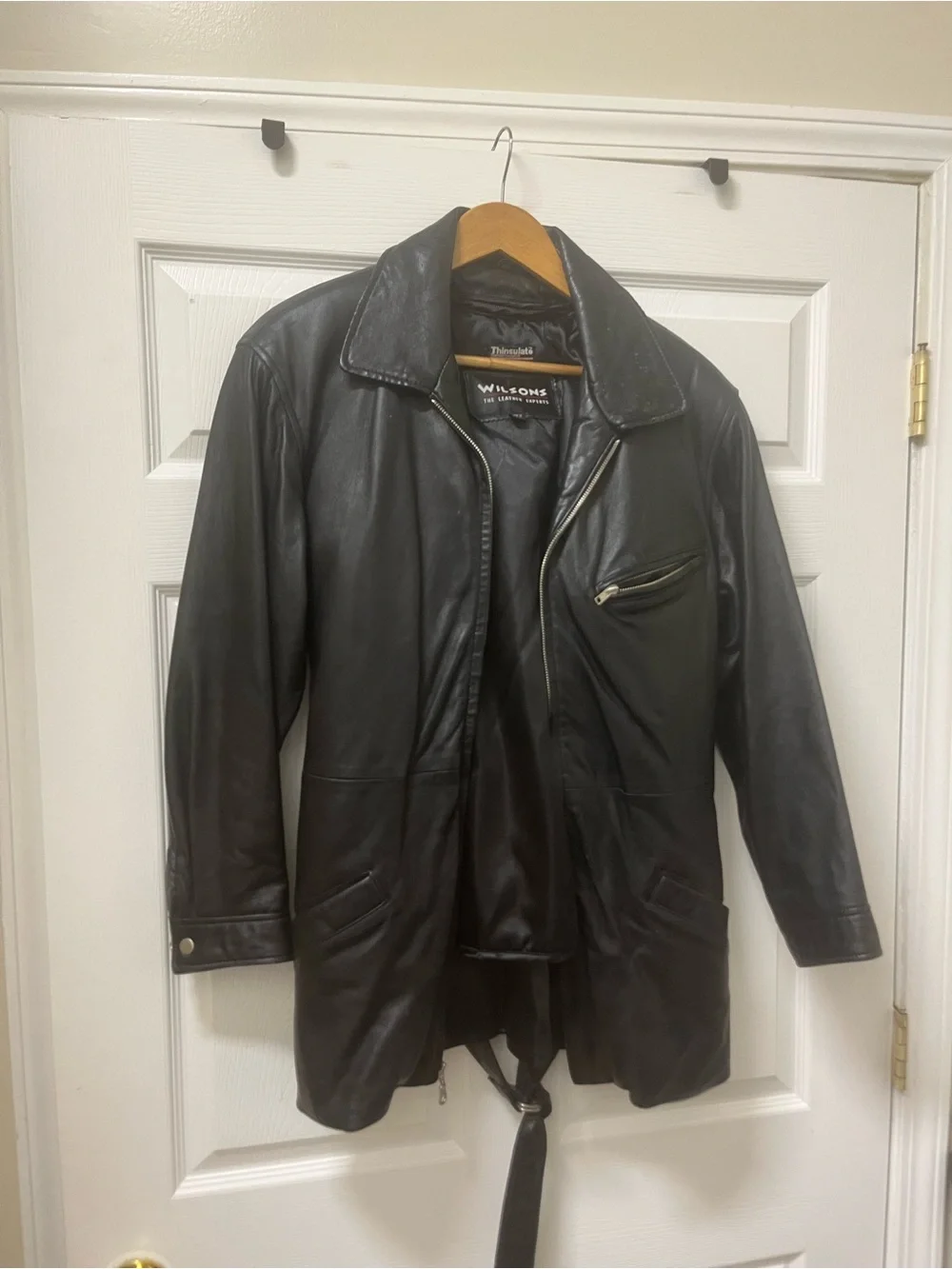 Wilsons Leather Black Men's Leather Mid-Length Jacket